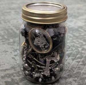Mystery Jewelry Jar Witchy Gothic Mix 5x3” Sun Moon Charms Beads Lot 1lb 13oz